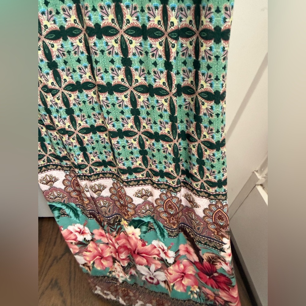 Farm Rio Honolulu Wide Leg Pant Jumpsuit with green and white geometric print. S - Picture 8 of 8